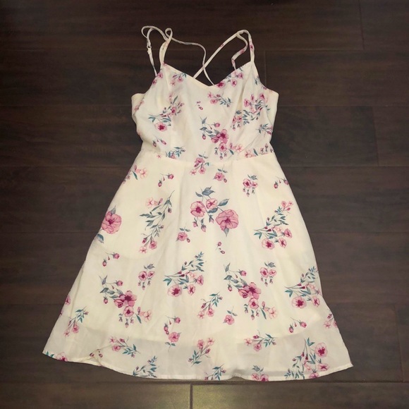 Dresses & Skirts - White Floral Skater Dress Strappy Pink